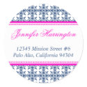 Pink navy preppy custom fancy return address label sticker