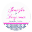Pink navy preppy custom name wedding favor label sticker