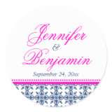 Pink navy preppy custom name wedding favor label stickers