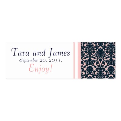Pink Navy White Damask Wedding Favor Tag Card Business Card Template by