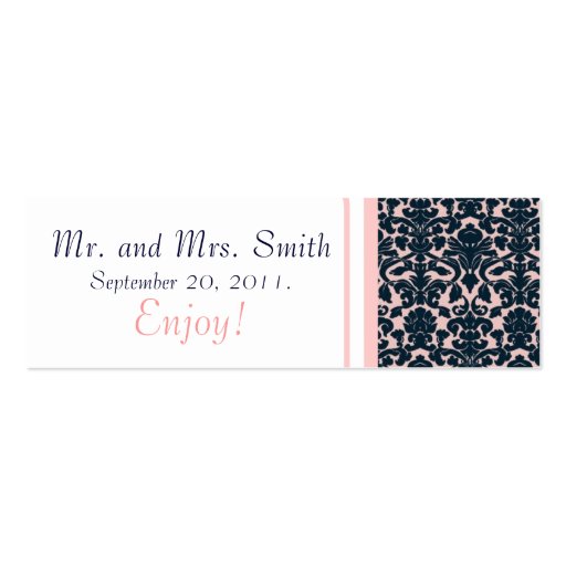 Pink Navy White Damask Wedding Favor Tag Card Business Card (front side)