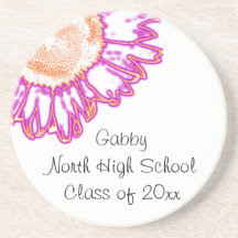 Pink Neon Sunflower Graduation Beverage Coaster