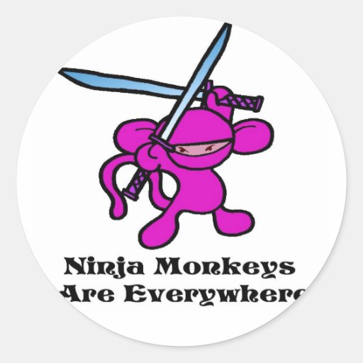 Pink Ninja OverHead Round Stickers
