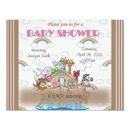 Pink Noah39;s Ark Baby Shower Invitation  Zazzle
