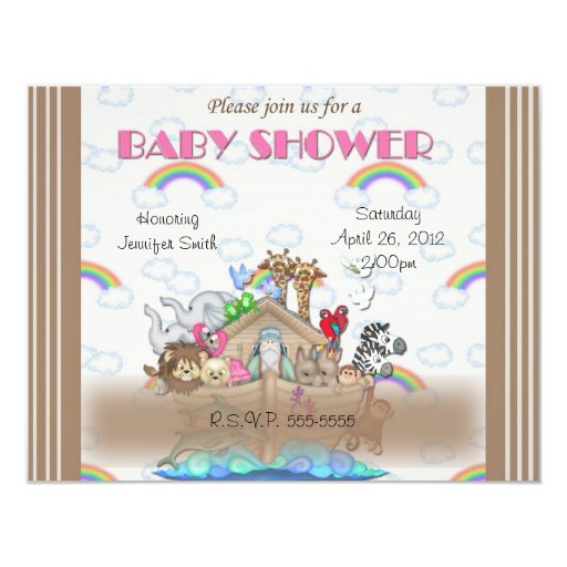 Pink Noah39;s Ark Baby Shower Invitation Zazzle Pink Noah39;s Ark Baby Shower Invitation Zazzle