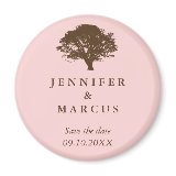 Pink oak tree wedding announcement save the date fridge magnet