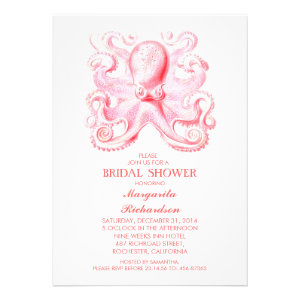 pink octopus nautical beach bridal shower custom invites