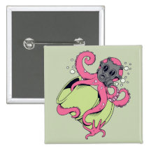 pink octopus wearing gas mask