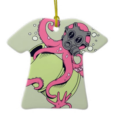 pink octopus wearing gas mask