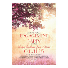 Pink old oak tree & love birds engagement party announcements