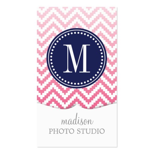 Pink Ombré Chevron Aztec Tribal Personalized Business Cards (front side)