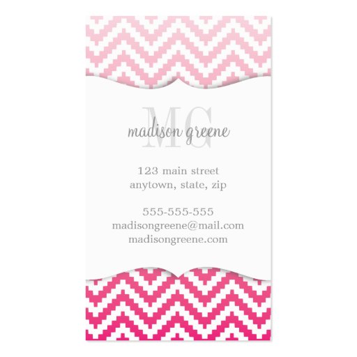 Pink Ombré Chevron Aztec Tribal Personalized Business Cards (back side)