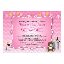 Pink Ombre Chevron Baby Sip and See Custom Invitation