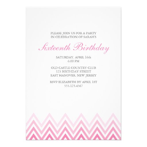 Pink Ombre Chevrons Birthday Announcements