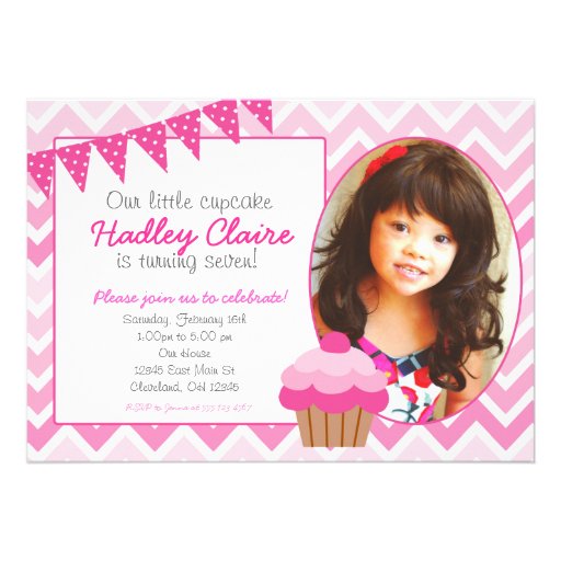 Pink Ombre Cupcake Birthday invitation Invitations