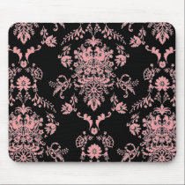 Pink on Black Damask Mouse Pad mousepads