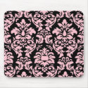 Pink On Black Damask Mousepad by Sallese Pink On Black Damask Mousepad
