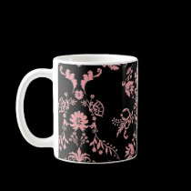 Pink on Black Damask Mug mugs