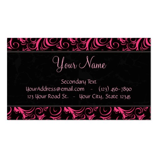 Pink on Black Floral Wisps, Stripes with Monogram Business Card Template