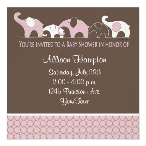 Pink on Brown Elephant Baby Shower Invitations