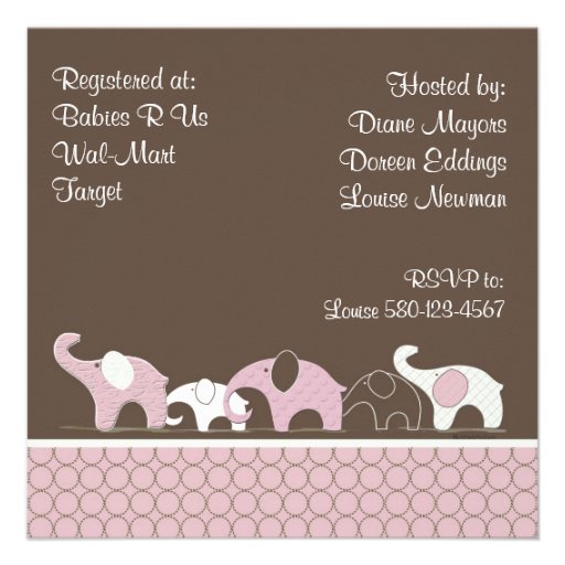 Pink on Brown Elephant Baby Shower Invitations