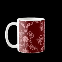 Pink on Dark Red Damask Mug mugs