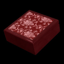 Pink on Maroon / Dark Red Damask Gift Box gift boxes