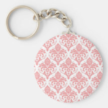 Pink on White Damask Key Chains