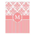 Pink on White Damask Postcard