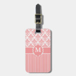 Pink on White Damask Tags For Luggage