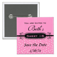 Pink on White Polka Dot Sweet 16 Party Invitation