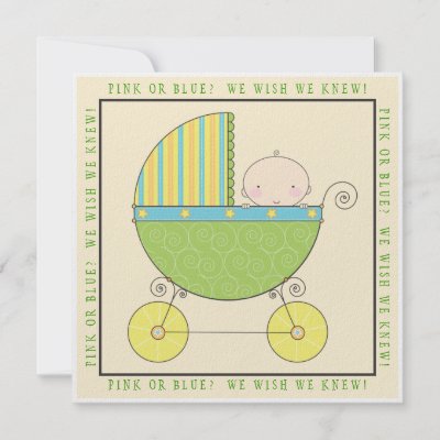 Pink or Blue? Baby in Carriage Neutral Baby Shower Invites