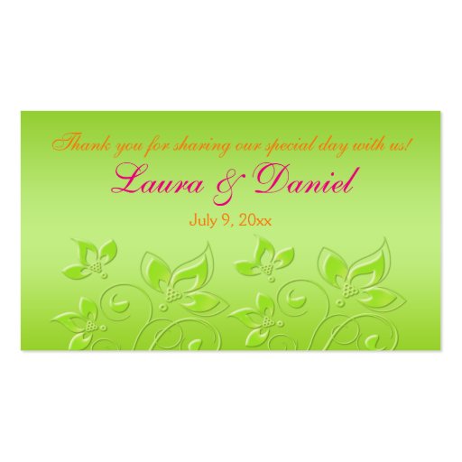 Pink, Orange, and Lime Green Floral Favor Tag Business Card Templates (front side)