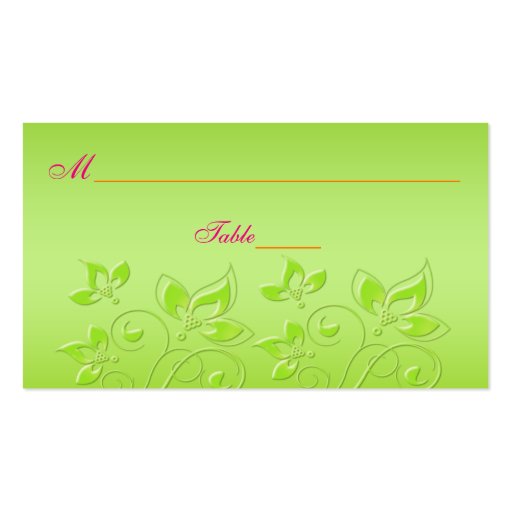 Pink, Orange, and Lime Green Floral Place Cards Business Card Template (front side)