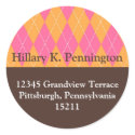 Pink orange argyle custom Christmas address label sticker