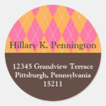 Pink orange argyle custom Christmas address label Sticker