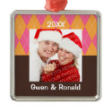 Pink orange argyle custom photo holiday keepsake ornament