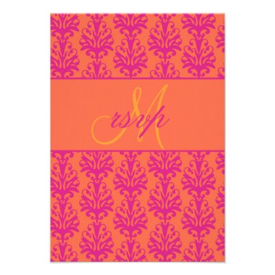 Pink Orange Damask Wedding RSVP for Square Invites