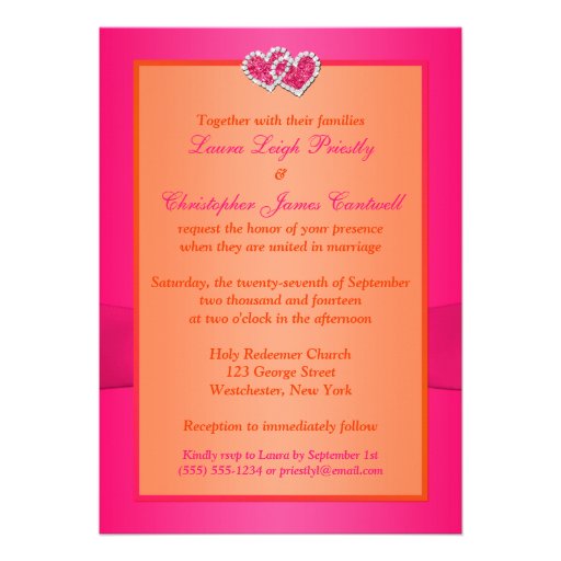 Pink, Orange Floral Joined Hearts PHOTO Invite
