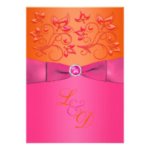 Pink, Orange Floral Monogram Wedding Invitation