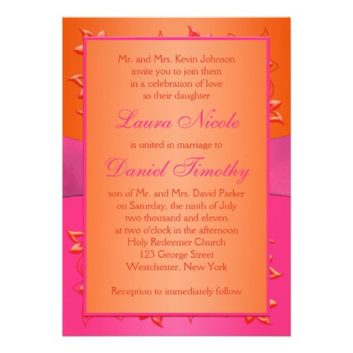 Pink, Orange Floral Monogram Wedding Invitation