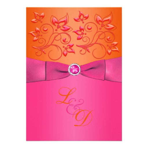 Pink, Orange Floral Monogram Wedding Invitation