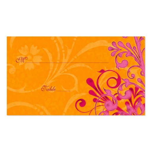 Pink & Orange Floral Wedding Place or Escort Cards Business Card Template (front side)