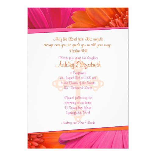 Pink Orange Gerber Daisy Confirmation Invitation