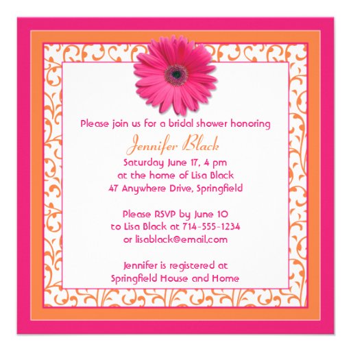 Pink Orange Gerbera Daisy Bridal Shower Invitation