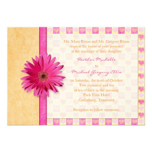 Pink Orange Gerbera Daisy Wedding Invitation