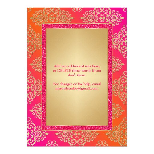 Pink, Orange, Gold FAUX Glitter Wedding Invite
