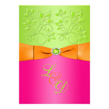 Pink, Orange, Green Monogram Wedding Invitation