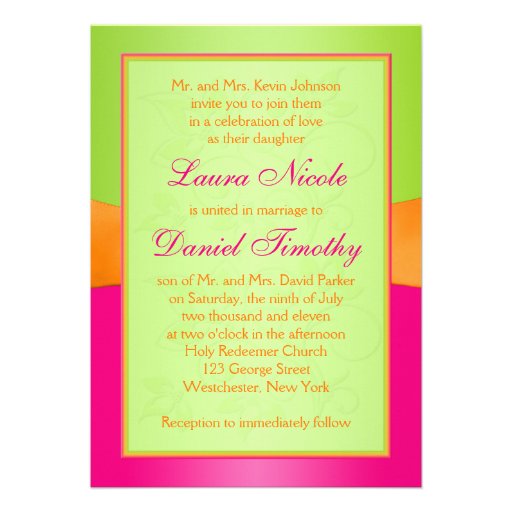 Pink, Orange, Green Monogram Wedding Invitation
