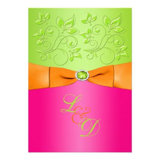 Pink, Orange, Green Monogram Wedding Invitation